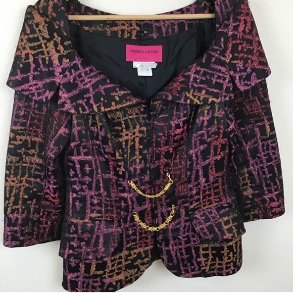 Vintage Christian Lacroix Jacket Printed Gold Chain Blazer Couture - Picture 2 of 8